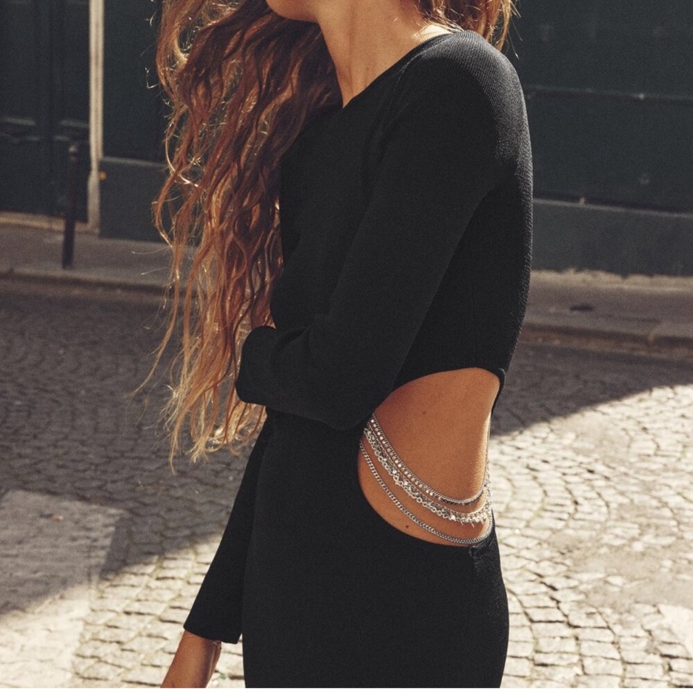 Zara Black Cutout Dress with Silver Chain Detail